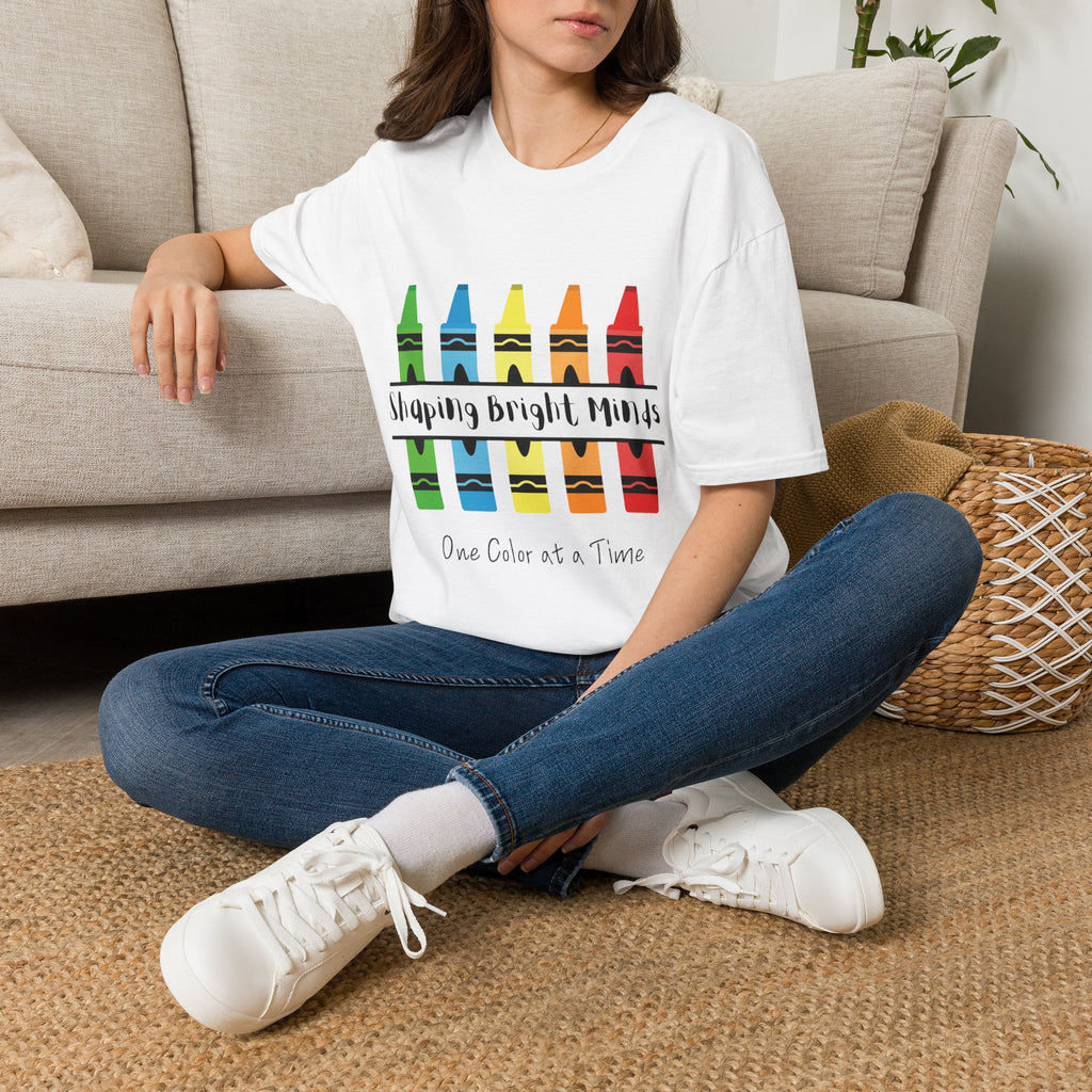 Teacher T-Shirt — "Shaping Bright Minds" Crayon Design