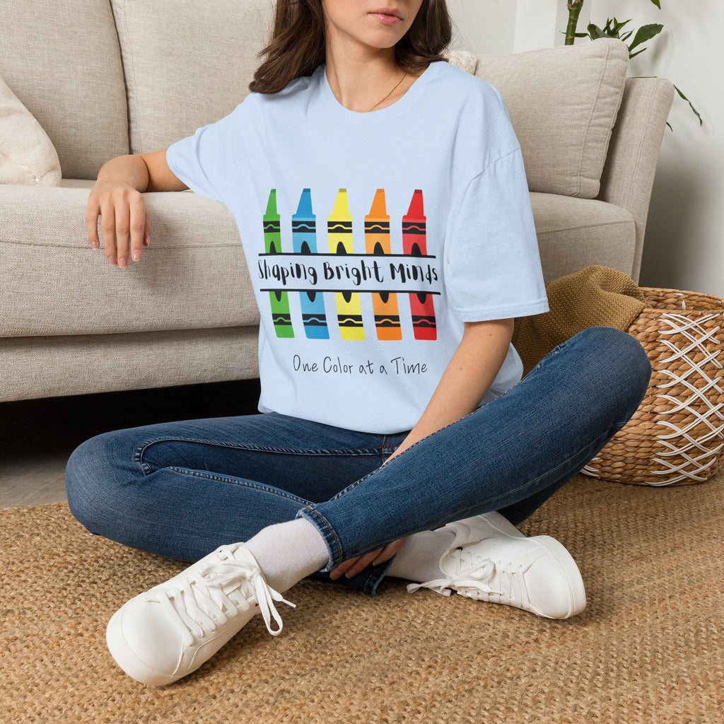 Teacher T-Shirt — "Shaping Bright Minds" Crayon Design