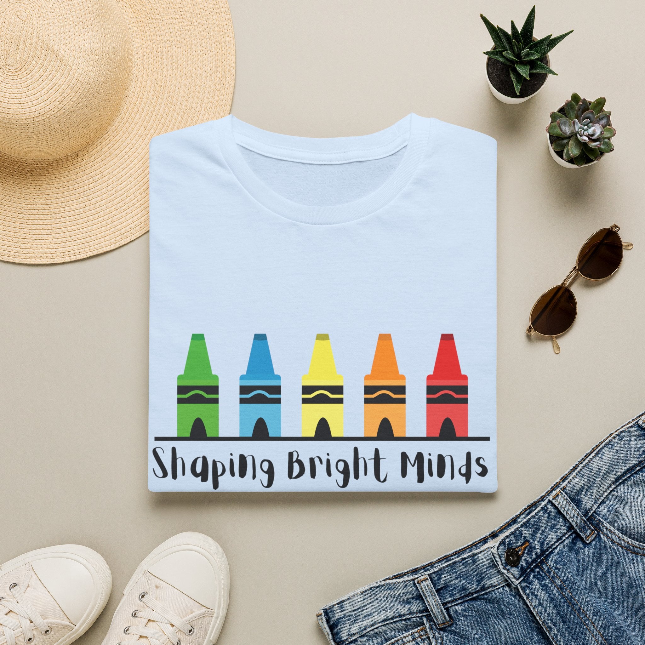 Teacher T-Shirt — "Shaping Bright Minds" Crayon Design