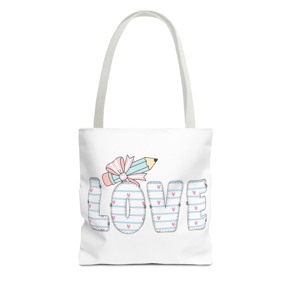 LOVE Pencil Bow Tote Bag — Cute Pastel School & Teacher Gift Tote