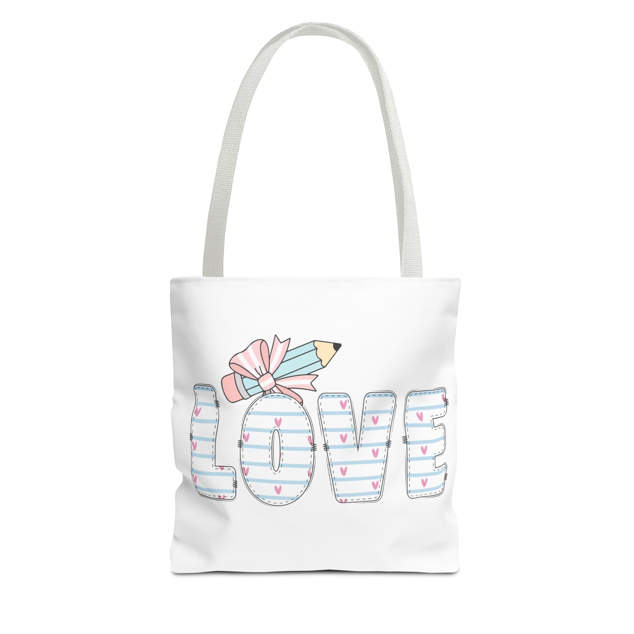 LOVE Pencil Bow Tote Bag — Cute Pastel School & Teacher Gift Tote