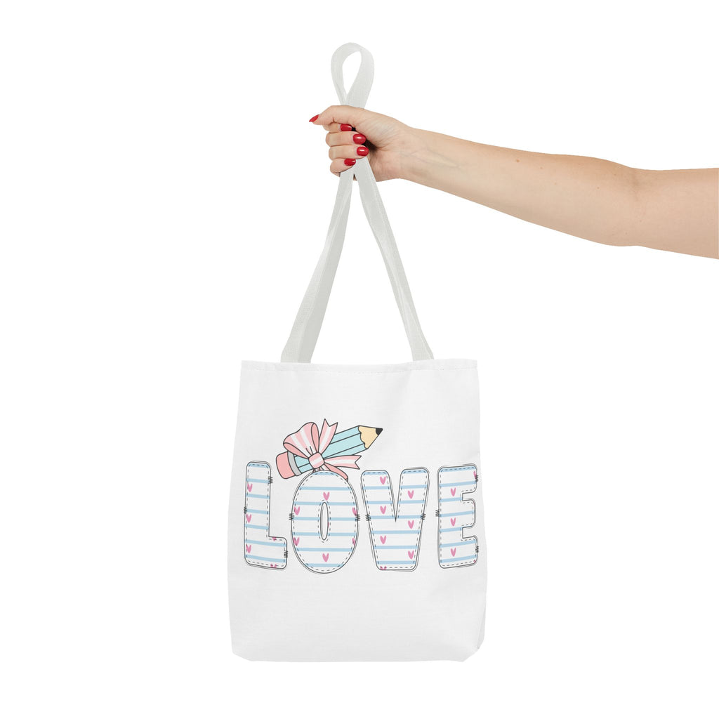 LOVE Pencil Bow Tote Bag — Cute Pastel School & Teacher Gift Tote