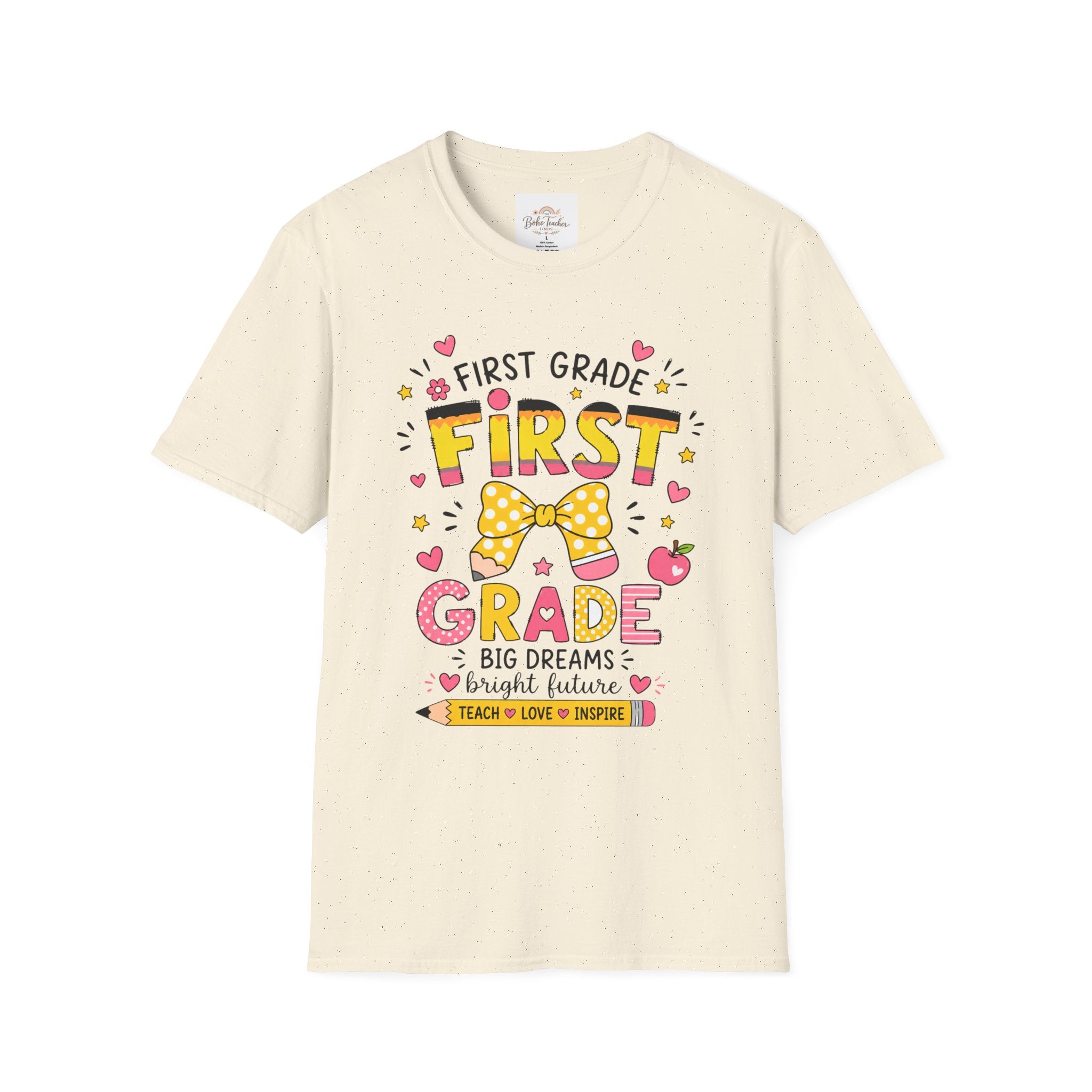 First Grade Teacher T‑Shirt — "First Grade" Cute Bow Back-to-School Tee
