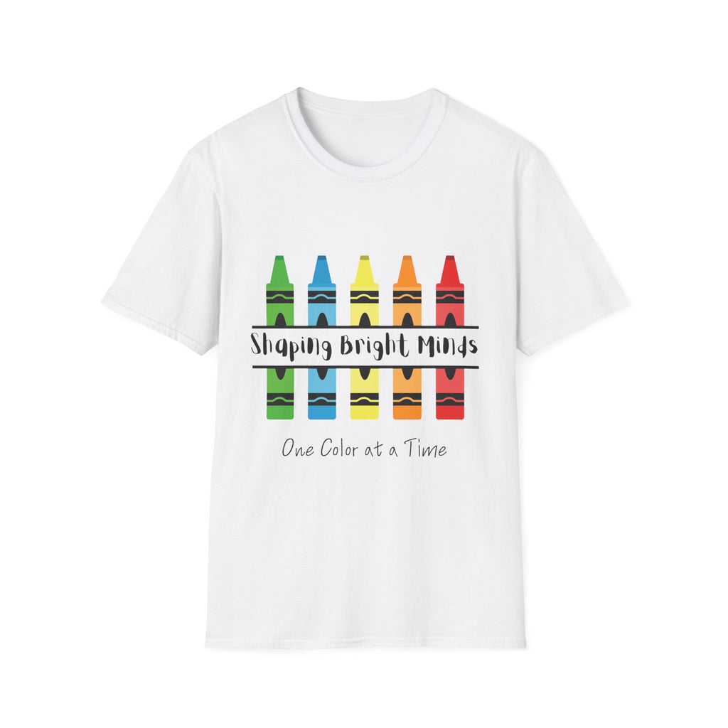 Teacher T-Shirt — "Shaping Bright Minds" Crayon Design