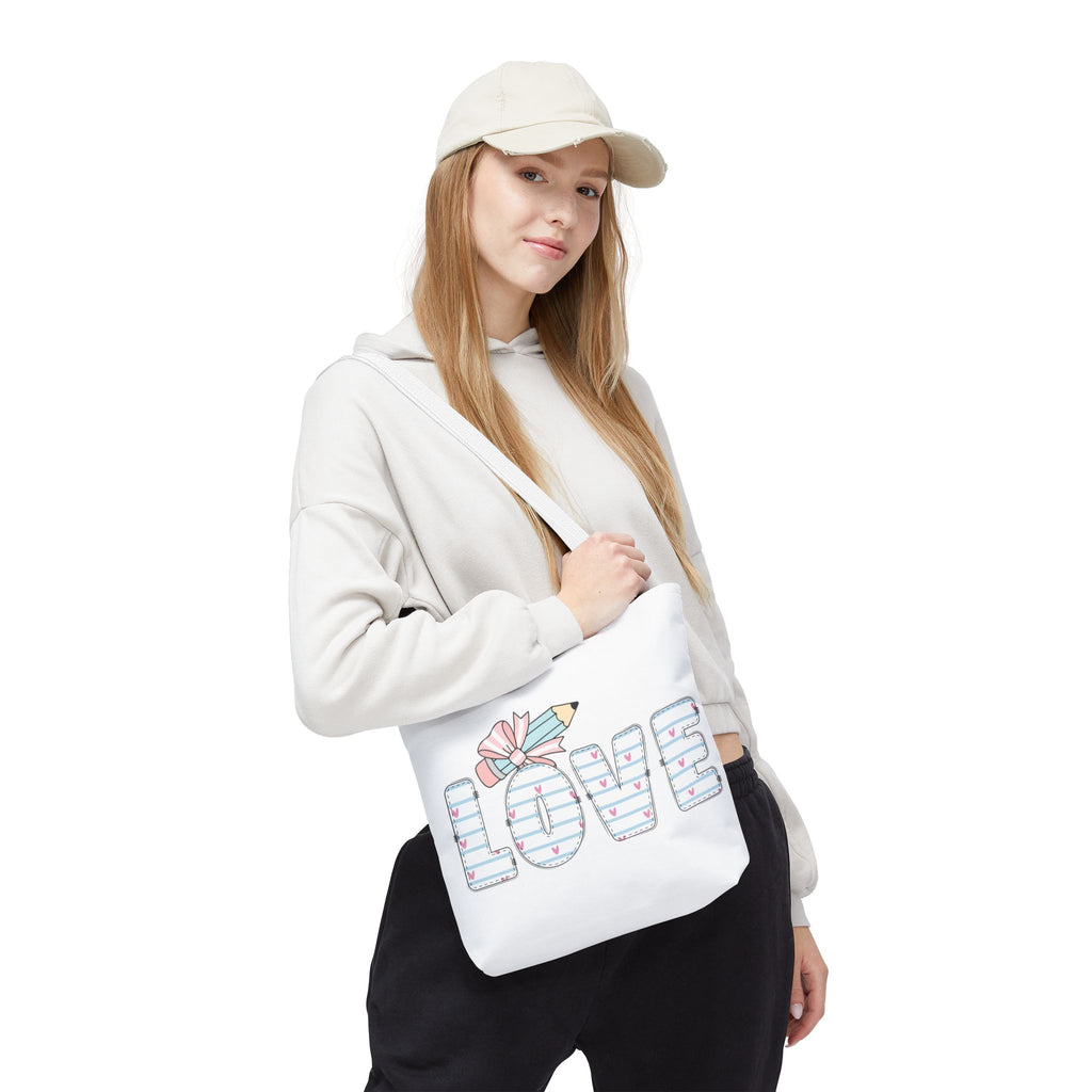 LOVE Pencil Bow Tote Bag — Cute Pastel School & Teacher Gift Tote