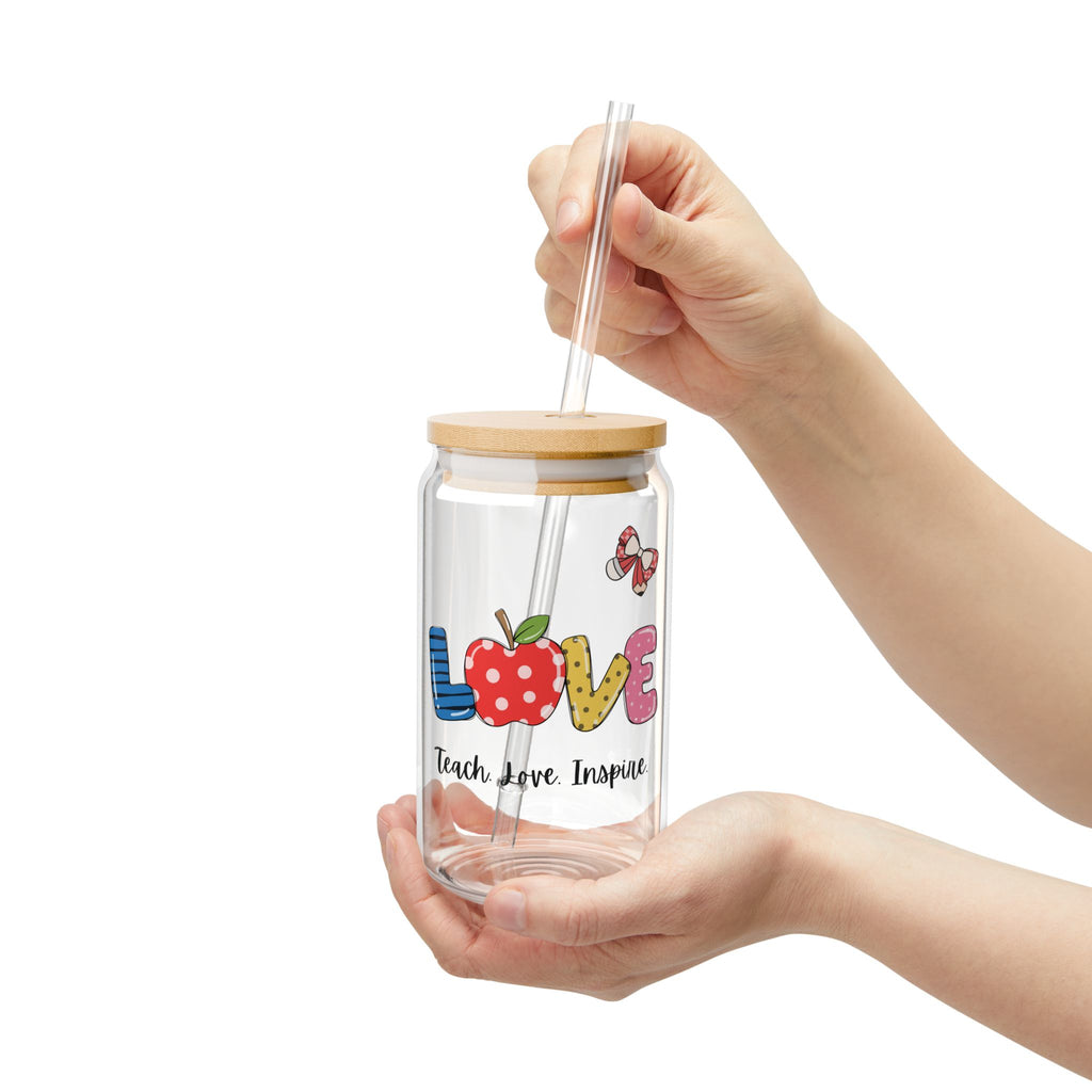 Love Teacher Sipper Glass - 16oz | Teach Love Inspire Straw Tumbler