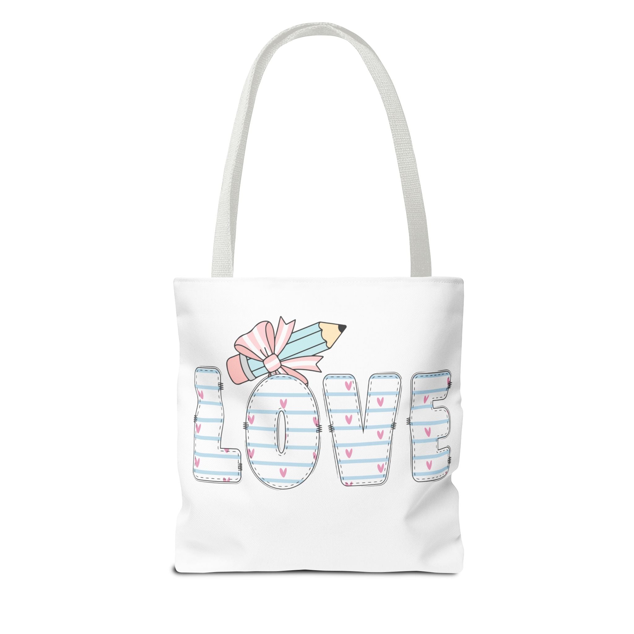 LOVE Pencil Bow Tote Bag — Cute Pastel School & Teacher Gift Tote