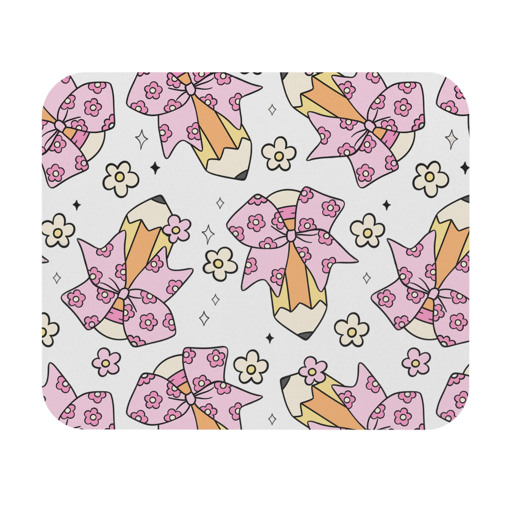 Pink Bow Floral Mouse Pad — Cute Kawaii Desk Mat