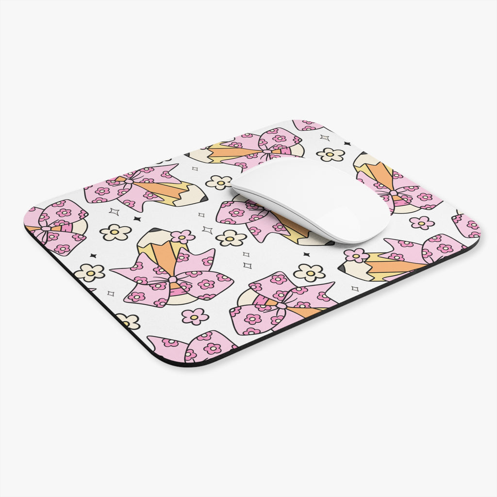 Pink Bow Floral Mouse Pad — Cute Kawaii Desk Mat