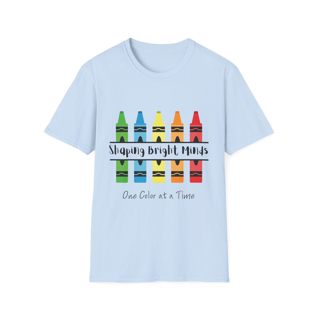 Teacher T-Shirt — "Shaping Bright Minds" Crayon Design
