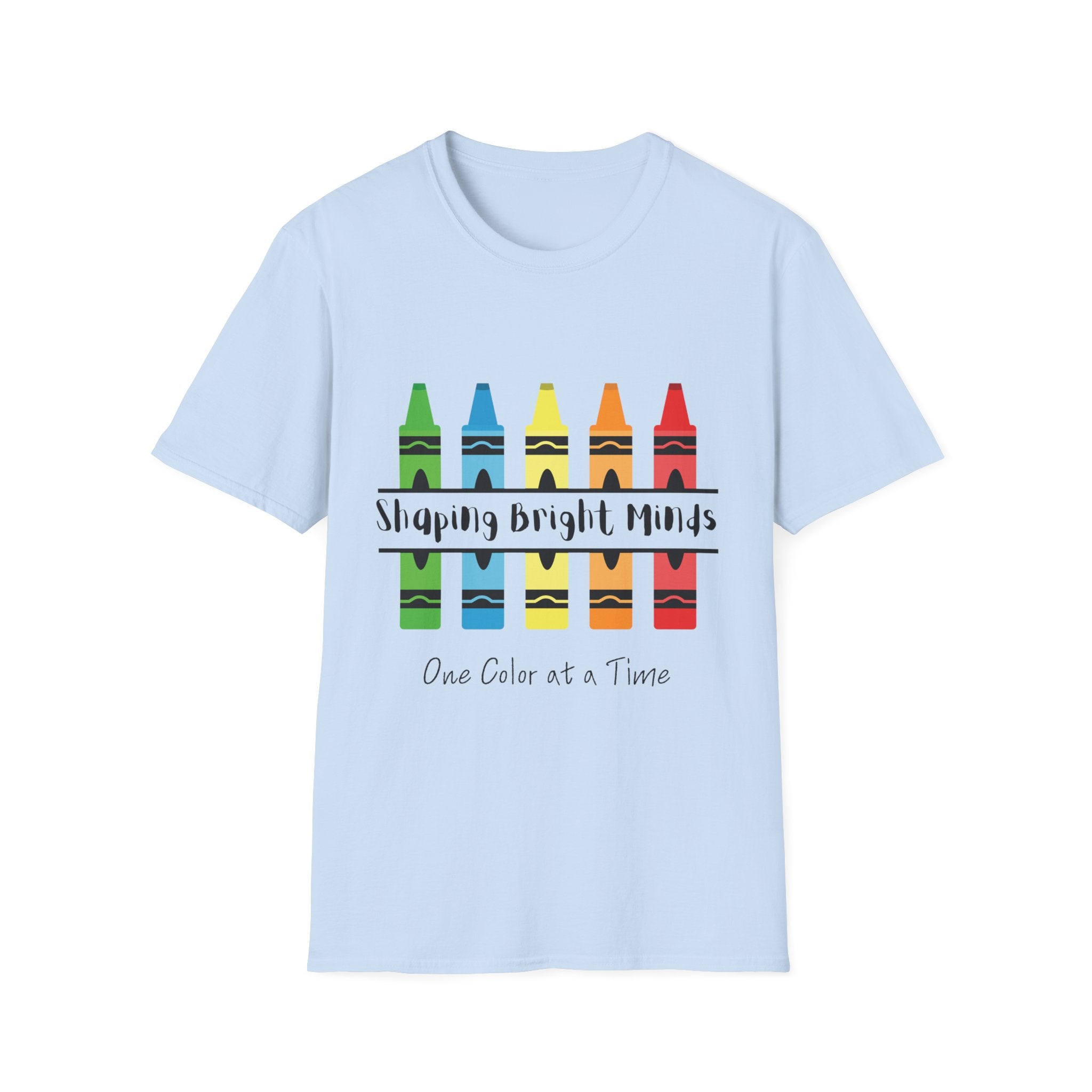 Teacher T-Shirt — "Shaping Bright Minds" Crayon Design