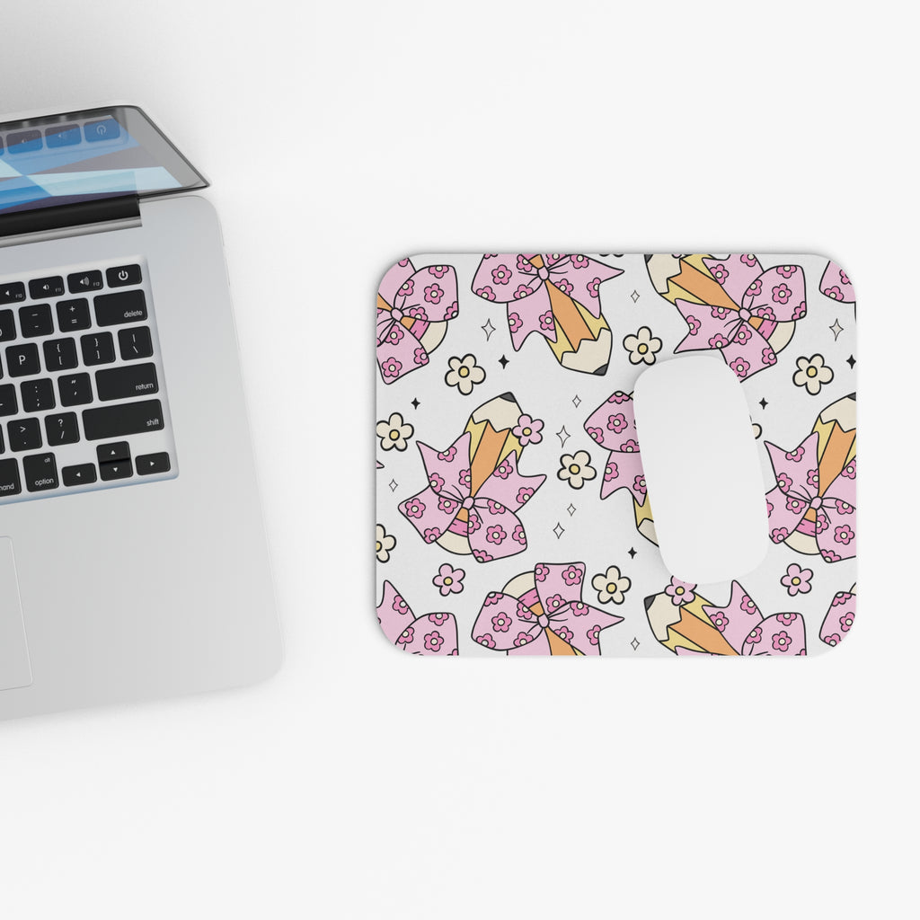 Pink Bow Floral Mouse Pad — Cute Kawaii Desk Mat