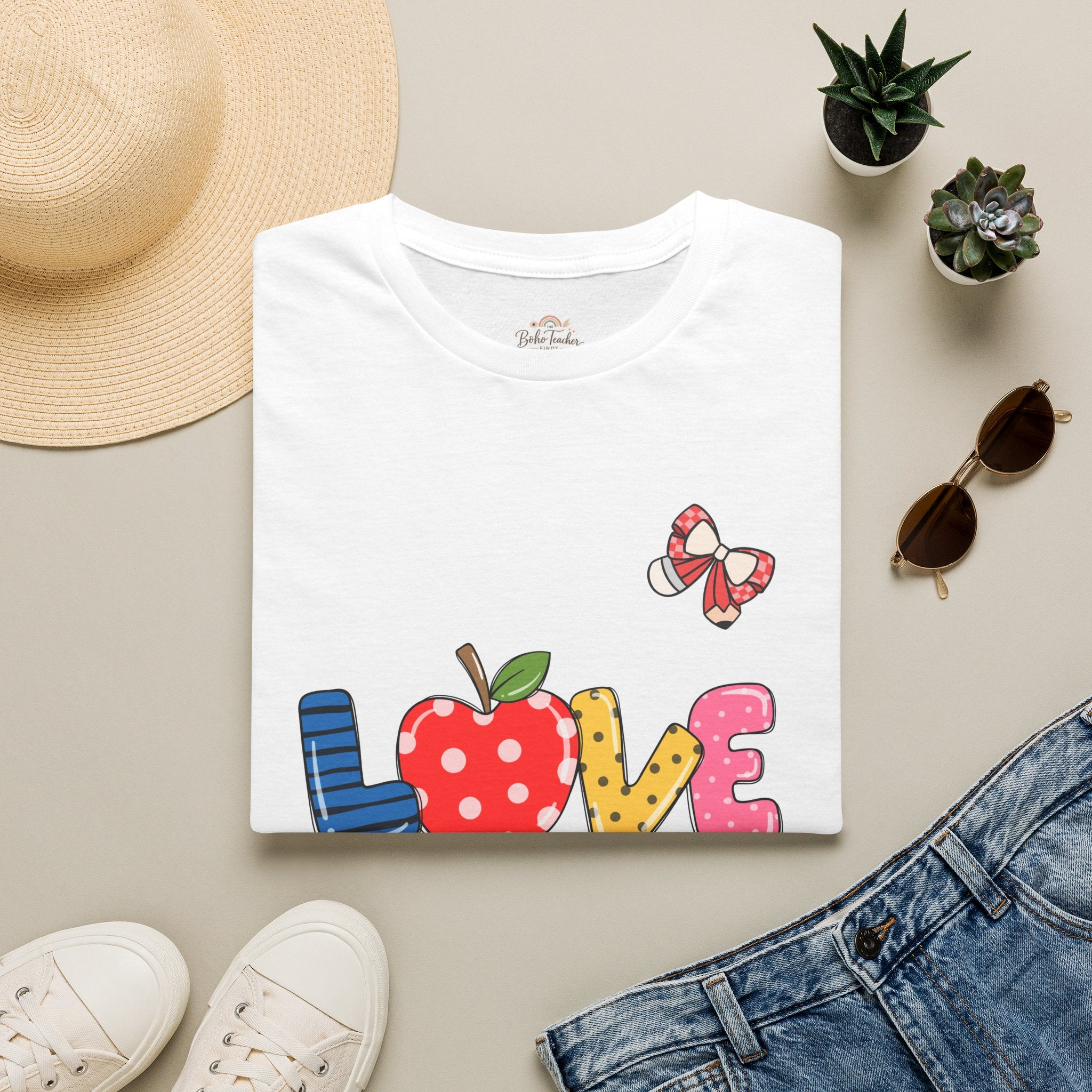 Love Teacher T-Shirt — "Teach. Love. Inspire." Cute Apple & Butterfly Design