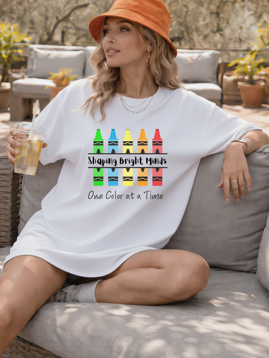 Teacher T-Shirt — "Shaping Bright Minds" Crayon Design